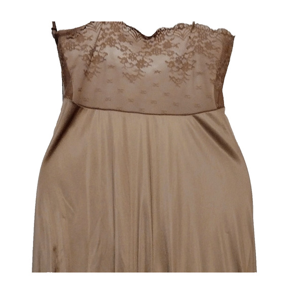 Vanity Fair Lace Nylon Full Slip Dress Brown Calf Ankle Length Stretch Sz 32 S - Picture 6 of 9
